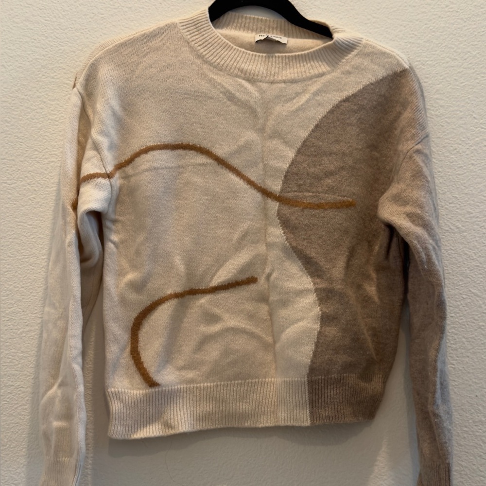 Petite Studio Beige and Brown Abstract Sweater